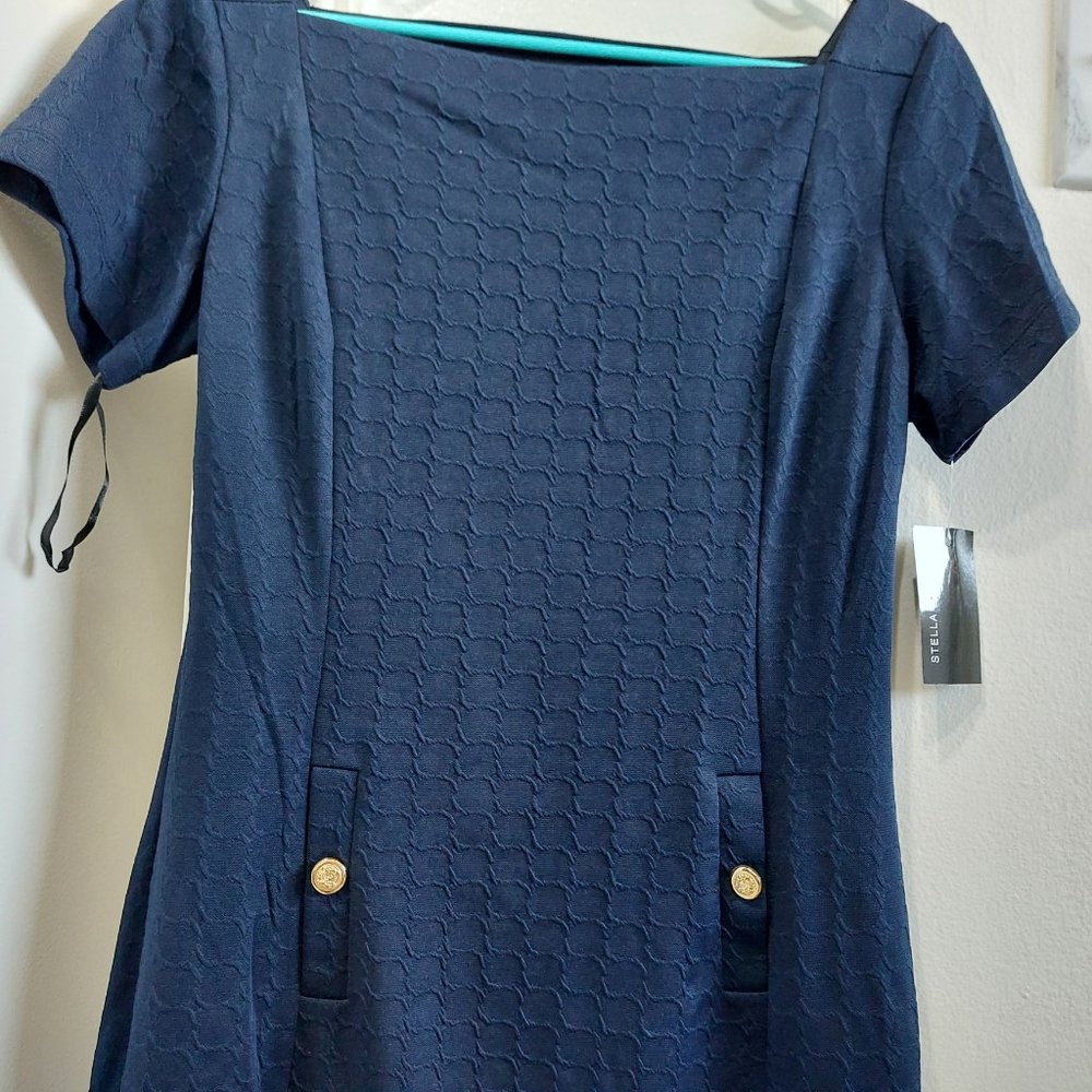 Stella & Julie Dress Polyester Size 10 Made In Vietnam Navy Blue Casual Dressy